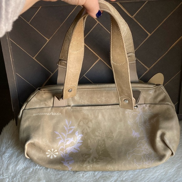 VINTAGE Deadstock Mandarina Duck Beige/Tan Leather Double Shoulder Bag - Picture 1 of 16